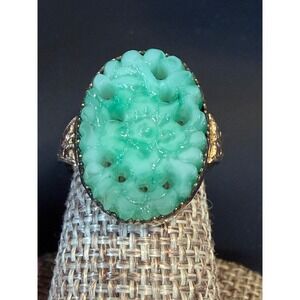 AMCO 1/20 12K GF Carved Faux Jade  Ring Size 3.5 Adjustable to 6